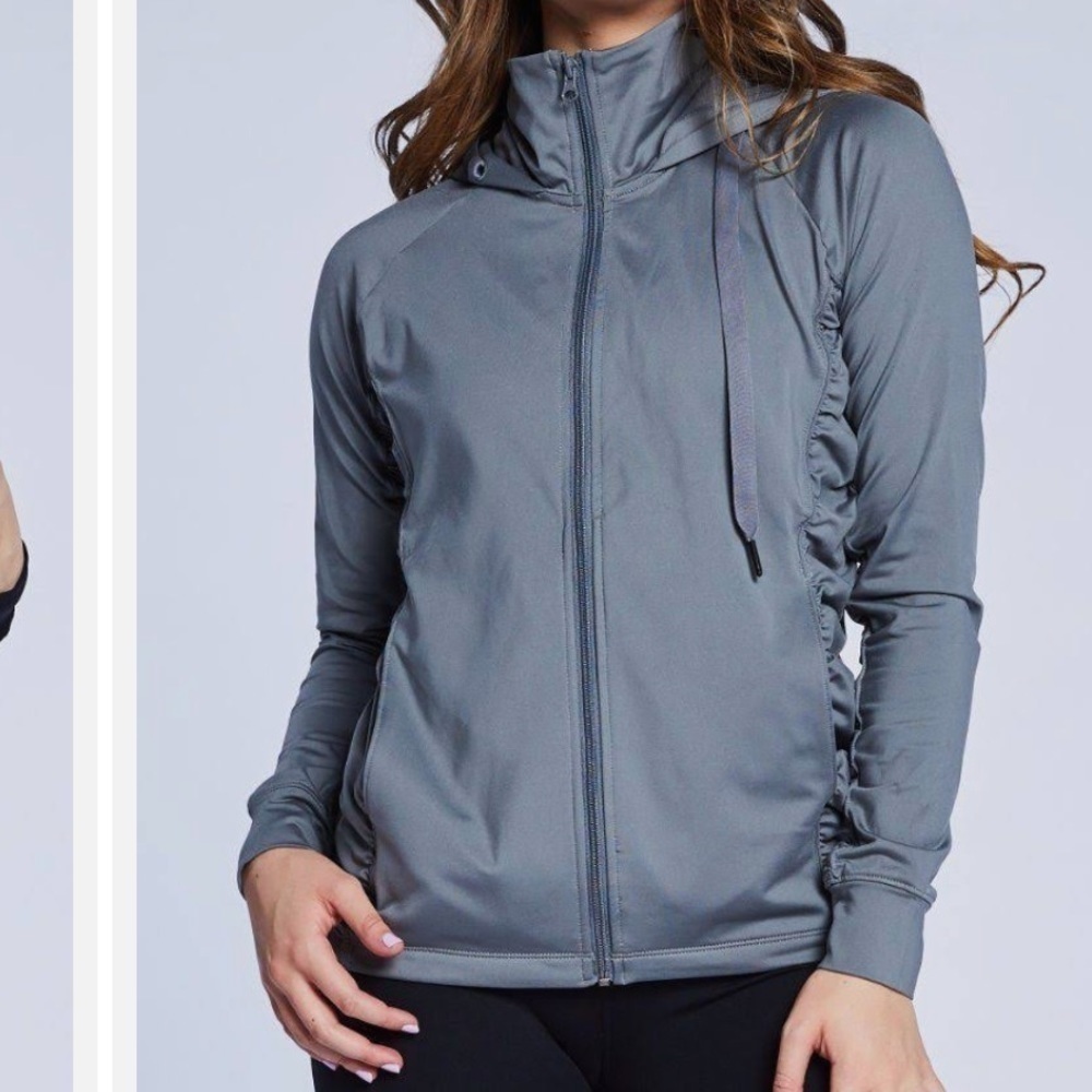 Jo + Jax Girls Gray Ruched Sleeve Zip Front Hooded Athletic Jacket Size 12/14
